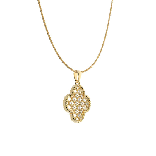 שרשרת תלתן זהב 14 קראט בשיבוץ יהלומים