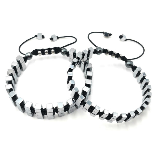 סט צמידים תואמים לזוג דגם "מטריקס" -המטייט כסף