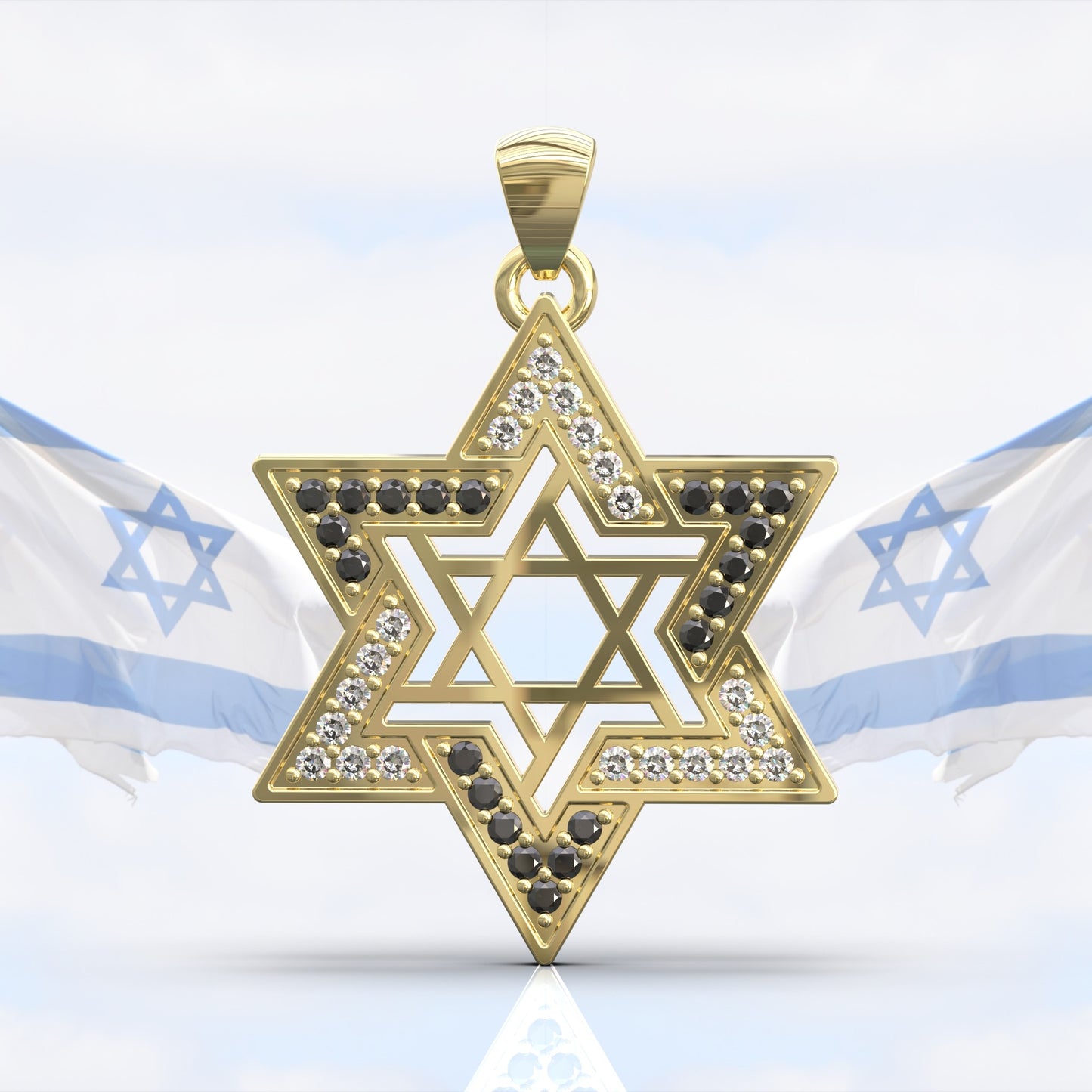 שרשרת מגן דויד זהב שיבוץ יהלומים שחורים
