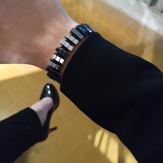 צמיד לגבר דגם "מטריקס" רחב - המטייט כסף