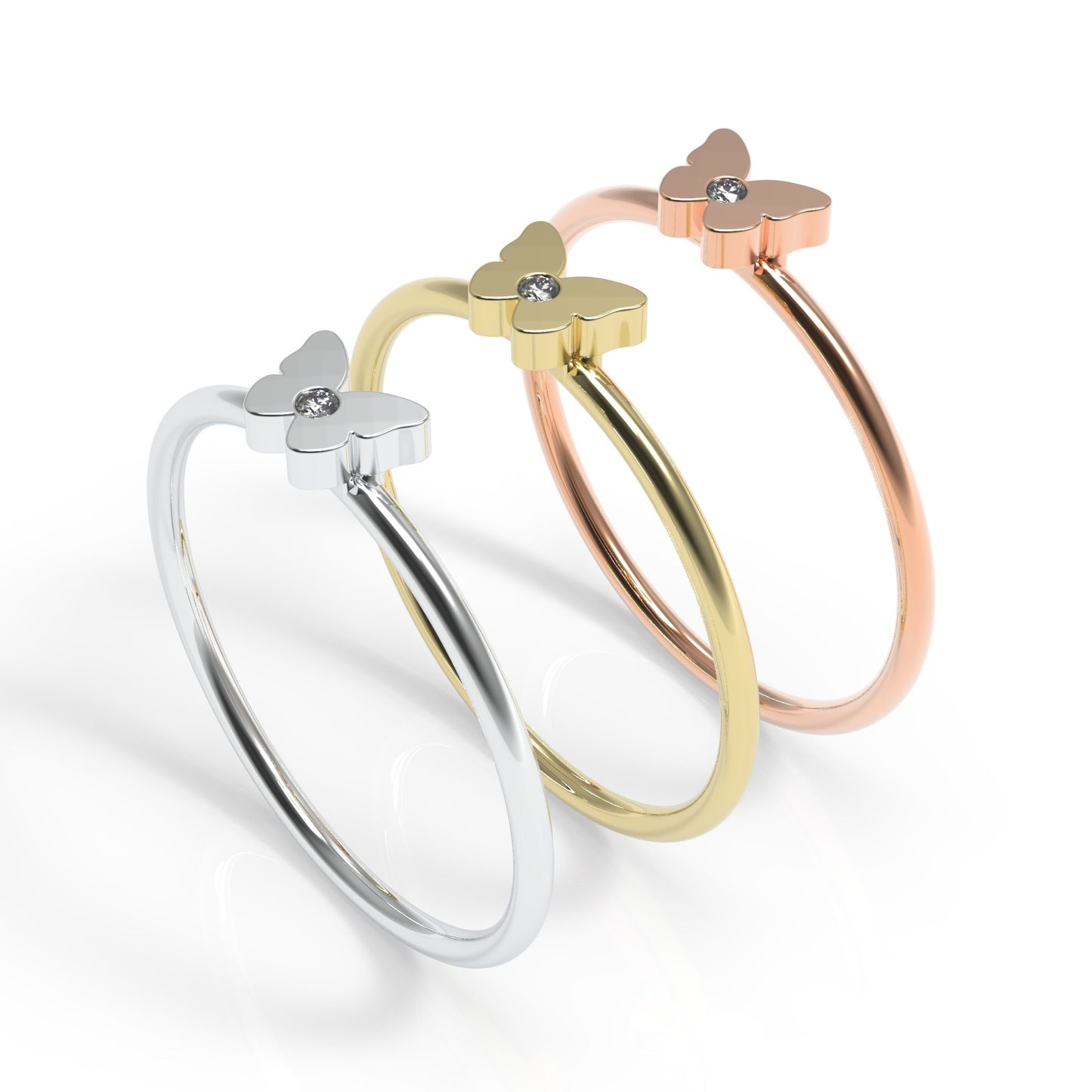 טבעת פרפר זהב 14 קראט משובצת יהלום טבעי