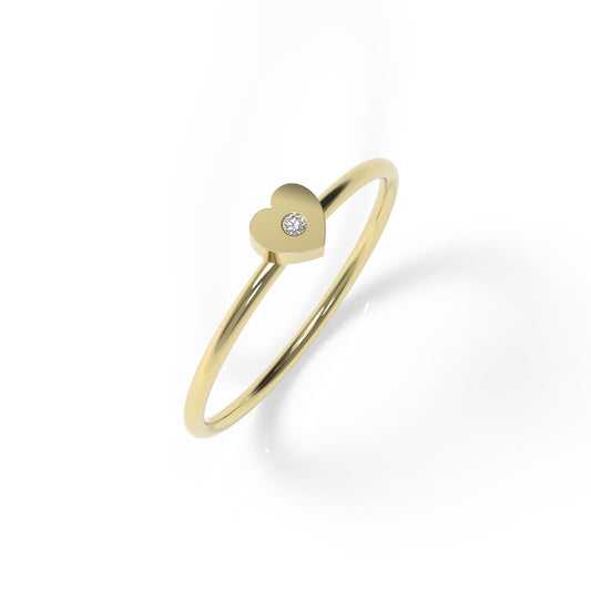 טבעת לב זהב 14 קראט משובצת יהלום טבעי