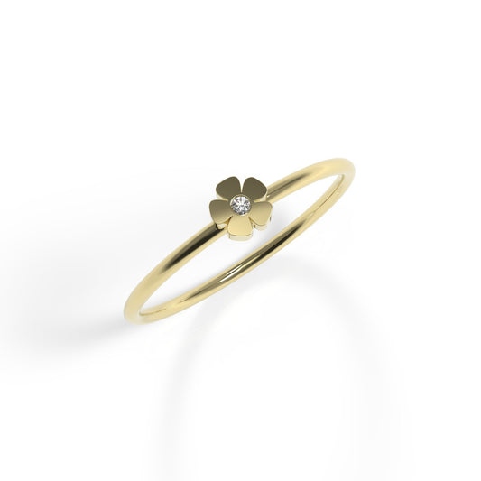 טבעת פרח זהב 14 קראט משובצת יהלום טבעי