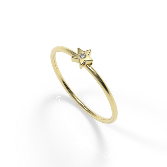 טבעת כוכב זהב 14 קראט משובצת יהלום טבעי