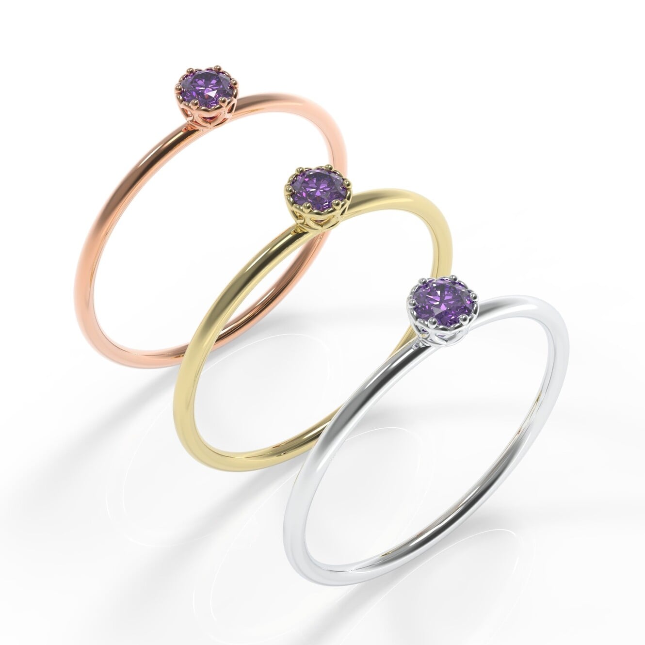 טבעת זהב לבן לאישה אבן מזל אמטיסט