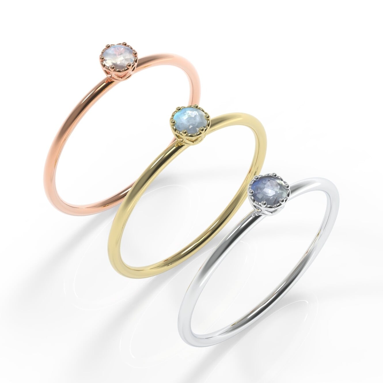 טבעת זהב לבן לאישה אבן מזל מונסטון