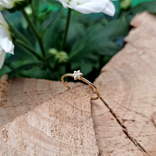 טבעת מגן דוד זהב 14 קראט משובצת יהלום טבעי