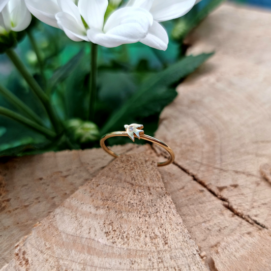 טבעת ציפור זהב 14 קראט משובצת יהלום טבעי