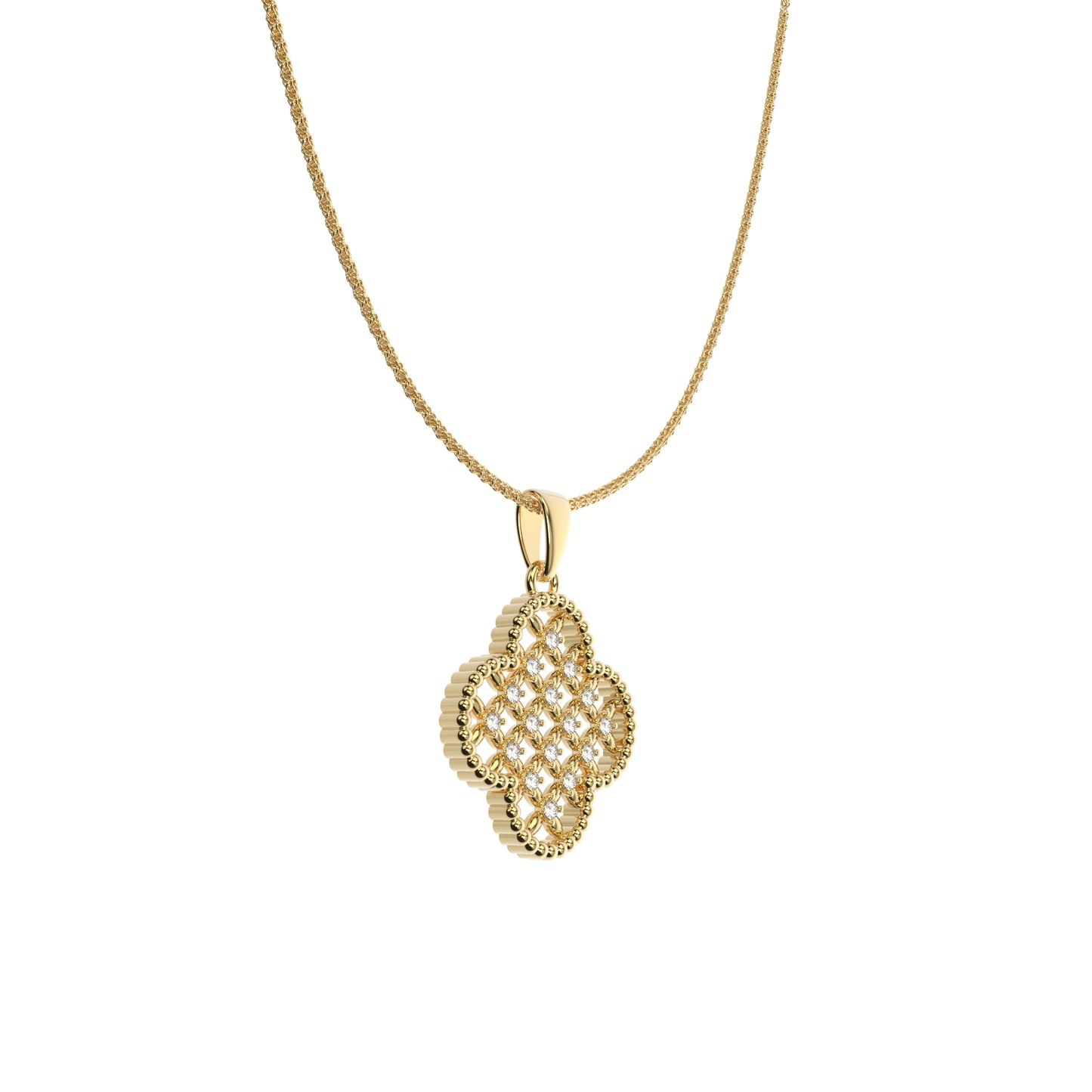 שרשרת תלתן זהב 14 קראט בשיבוץ יהלומים