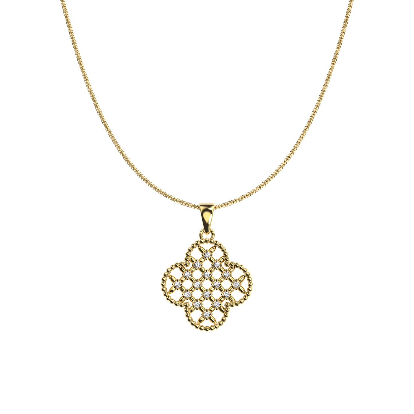 שרשרת תלתן זהב 14 קראט בשיבוץ יהלומים