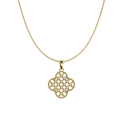 שרשרת תלתן זהב 14 קראט בשיבוץ יהלומים