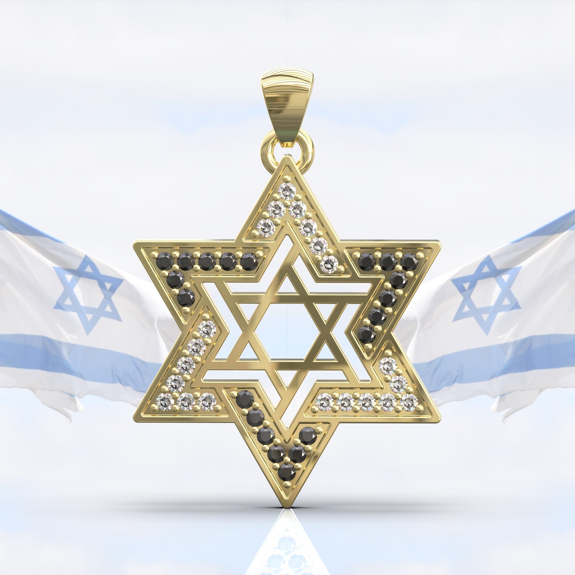 שרשרת מגן דויד זהב שיבוץ יהלומים שחורים