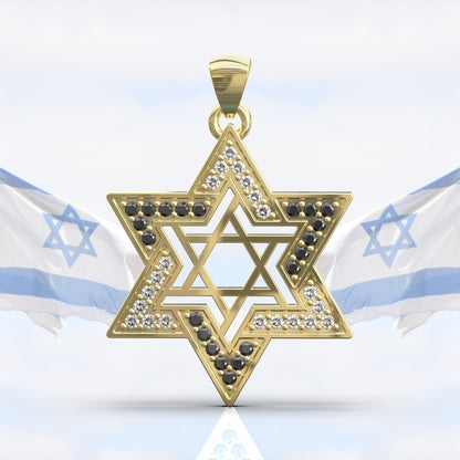 שרשרת מגן דויד זהב שיבוץ יהלומים שחורים