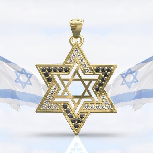 שרשרת מגן דויד זהב שיבוץ יהלומים שחורים