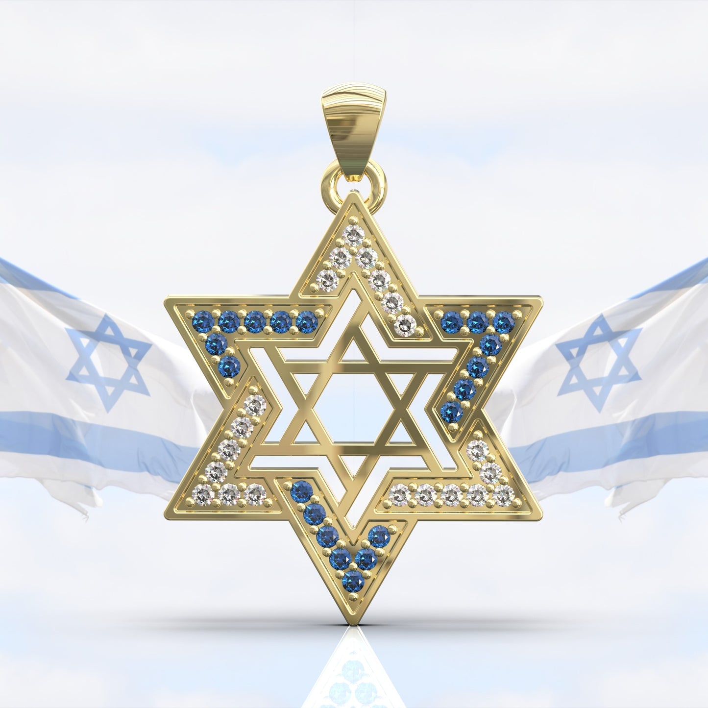 שרשרת מגן דויד זהב שיבוץ יהלומים ספיר