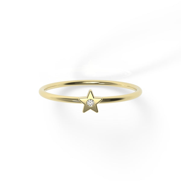 טבעת כוכב מזהב 14 קראט משובצת יהלום טבעי