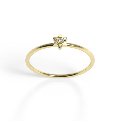טבעת מגן דויד מזהב 14 קראט משובצת יהלום טבעי