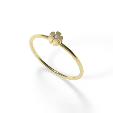 טבעת פרח מזהב 14 קראט משובצת יהלום טבעי