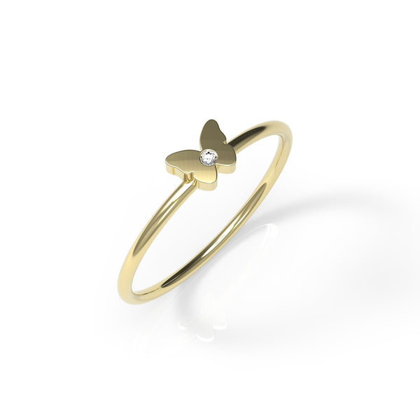 טבעת פרפר מזהב 14 קראט משובצת יהלום טבעי