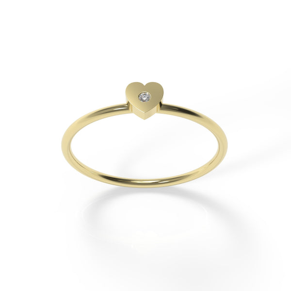 טבעת לב מזהב 14 קראט משובצת יהלום טבעי