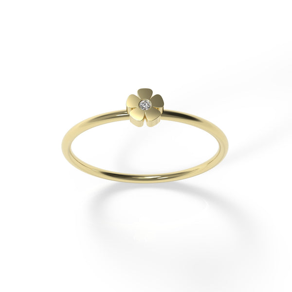 טבעת פרח מזהב 14 קראט משובצת יהלום טבעי