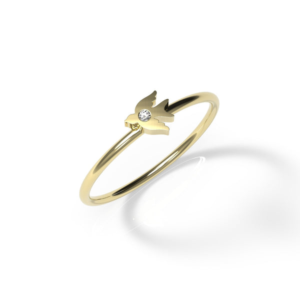 טבעת ציפור מזהב 14 קראט משובצת יהלום טבעי