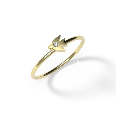טבעת ציפור מזהב 14 קראט משובצת יהלום טבעי