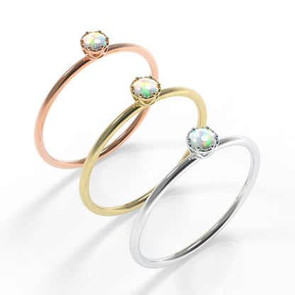 טבעת זהב לבן לאישה אבן מזל אופל